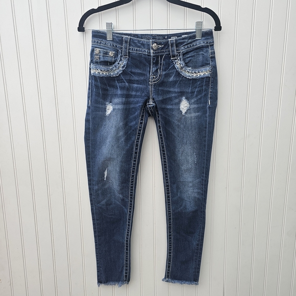 Miss Me Low Rise Ankle Skinny Raw Hem Blue Jeans Womens 25 - Picture 2 of 4